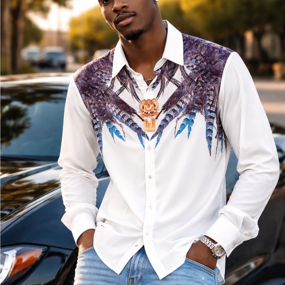 Eden Vintage Feather Print Shirt. Size L